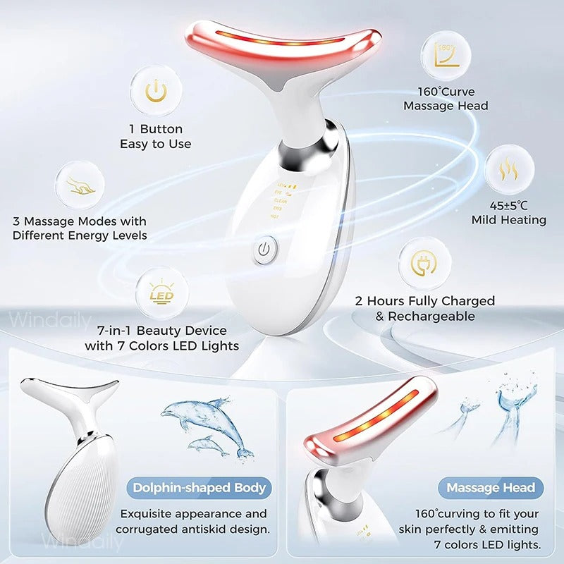 LED Light Therapy & Heat Treatment Anti Wrinkle Face & Neck Massager